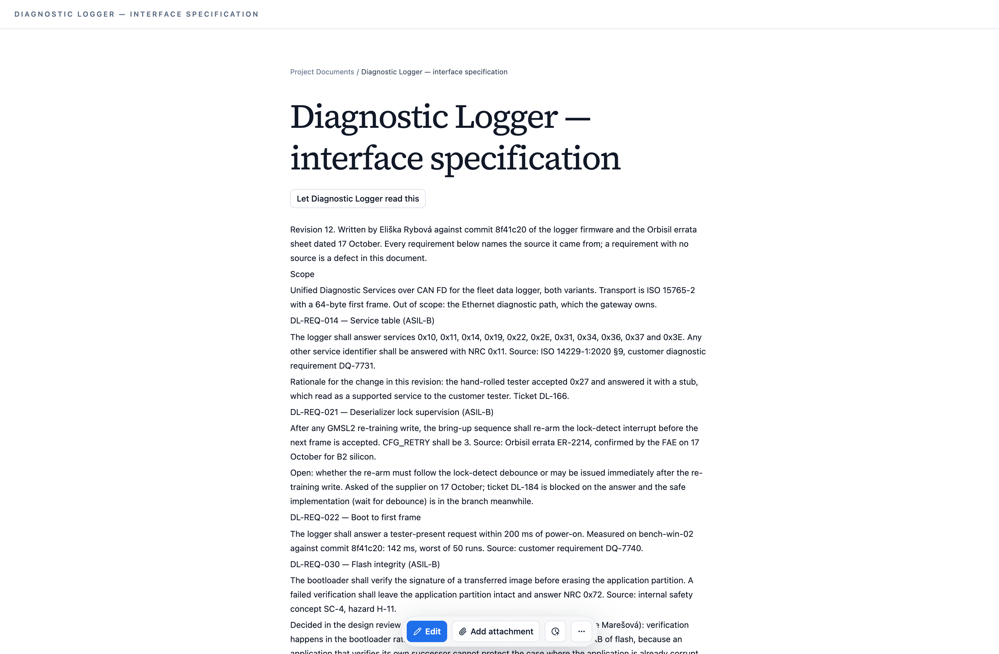 The interface specification