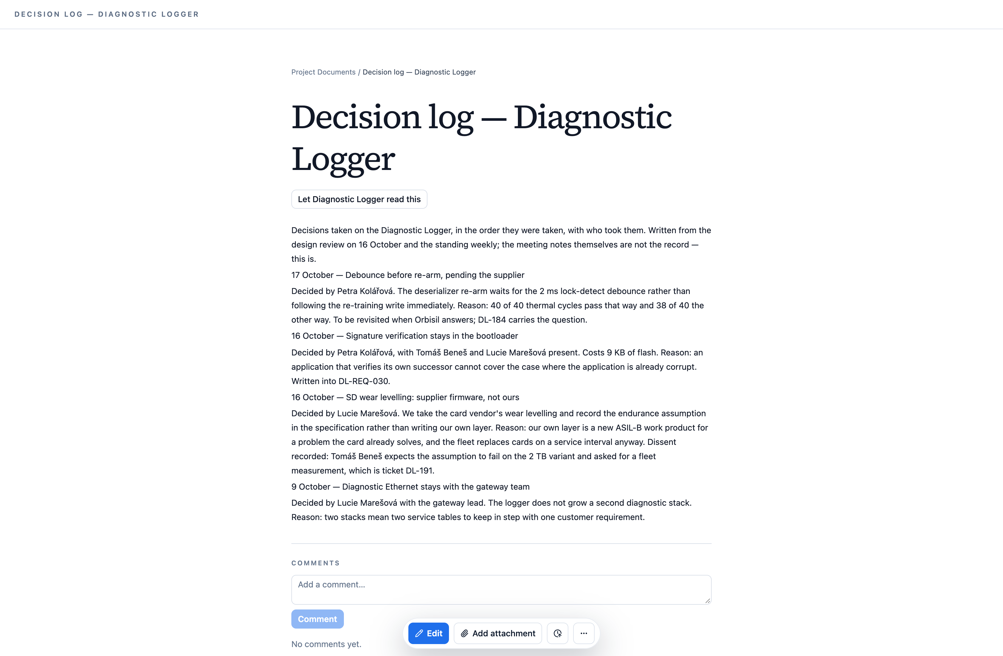 The decision log