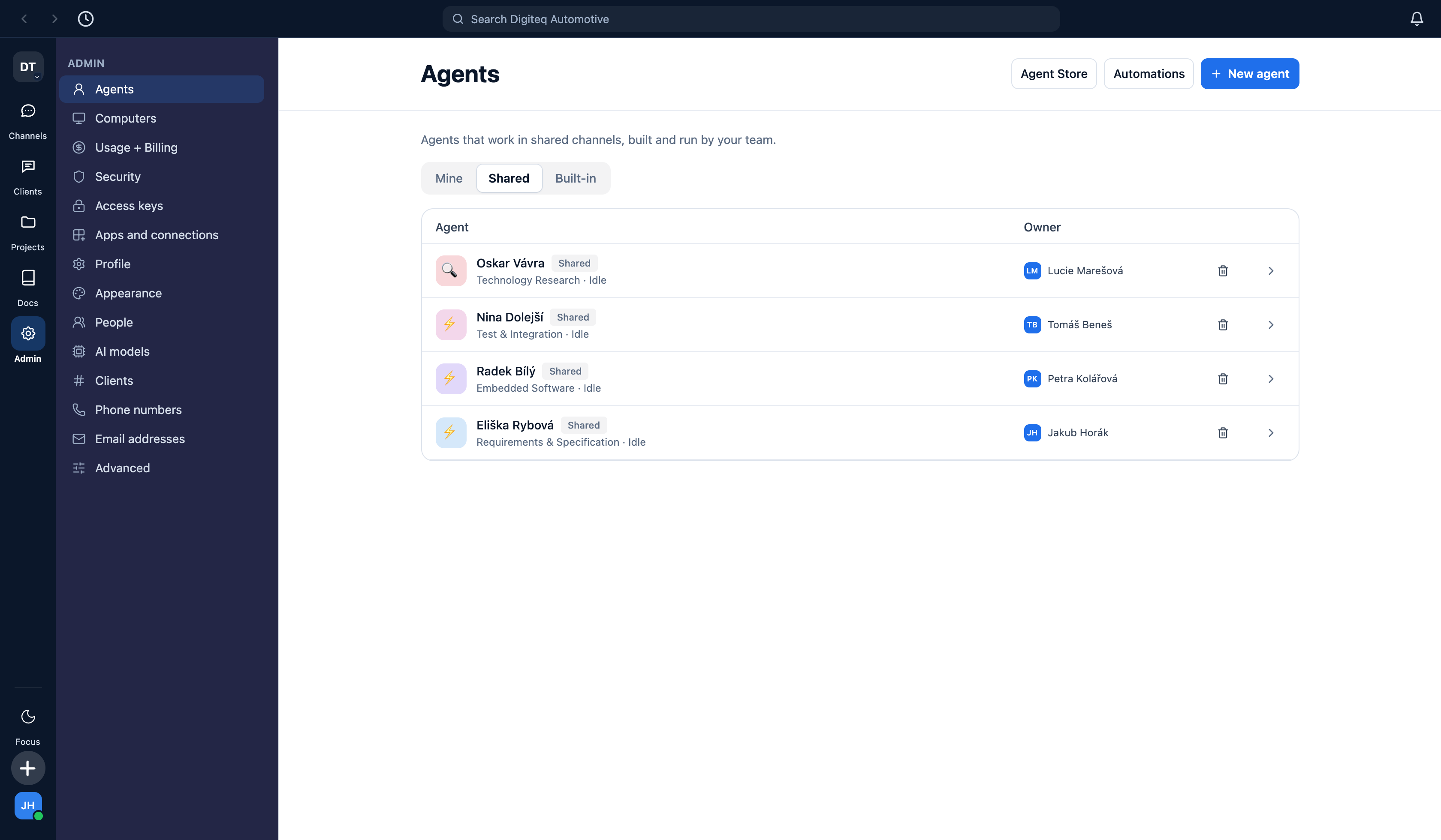 The agent roster
