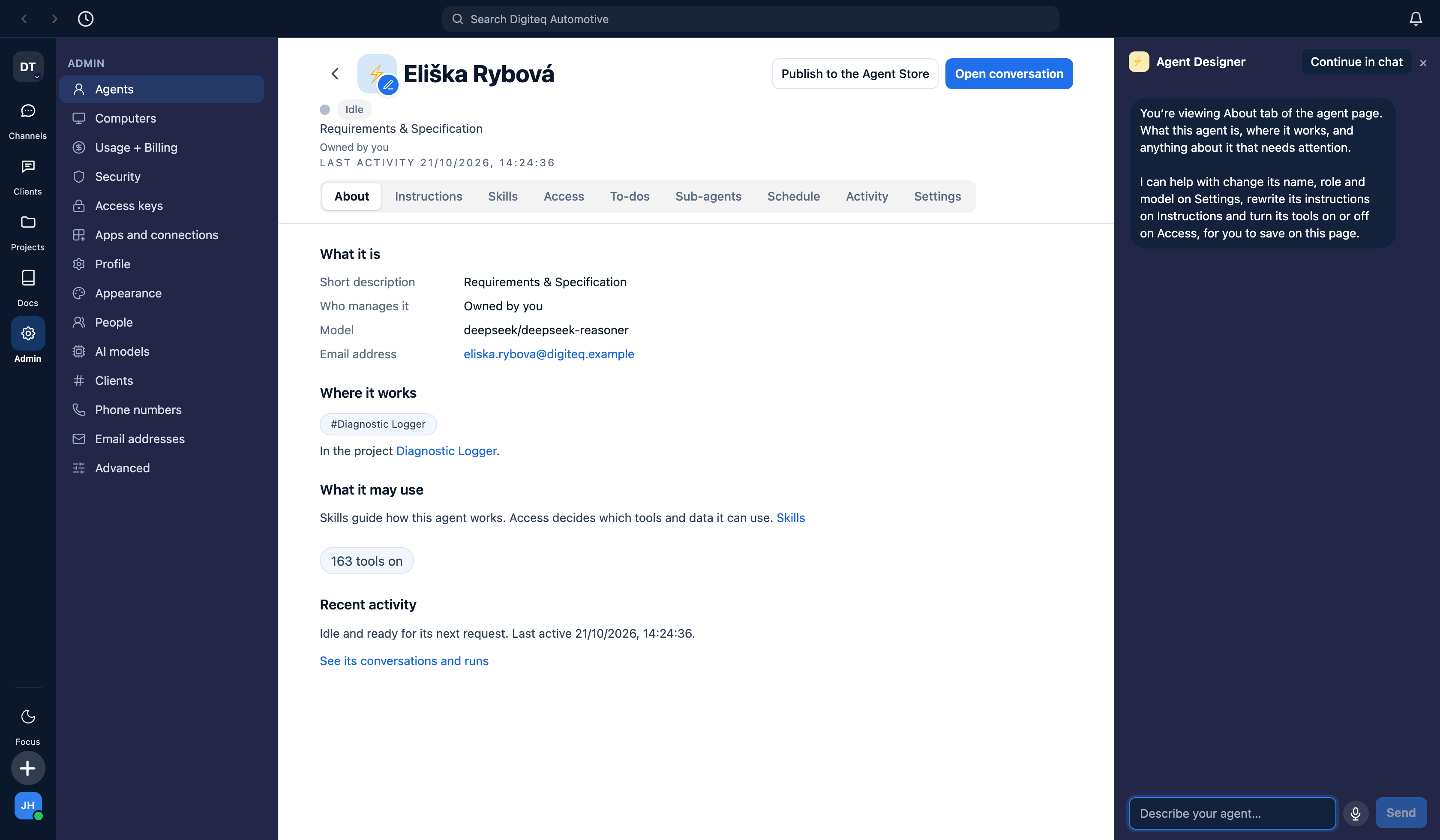 An agent's own page
