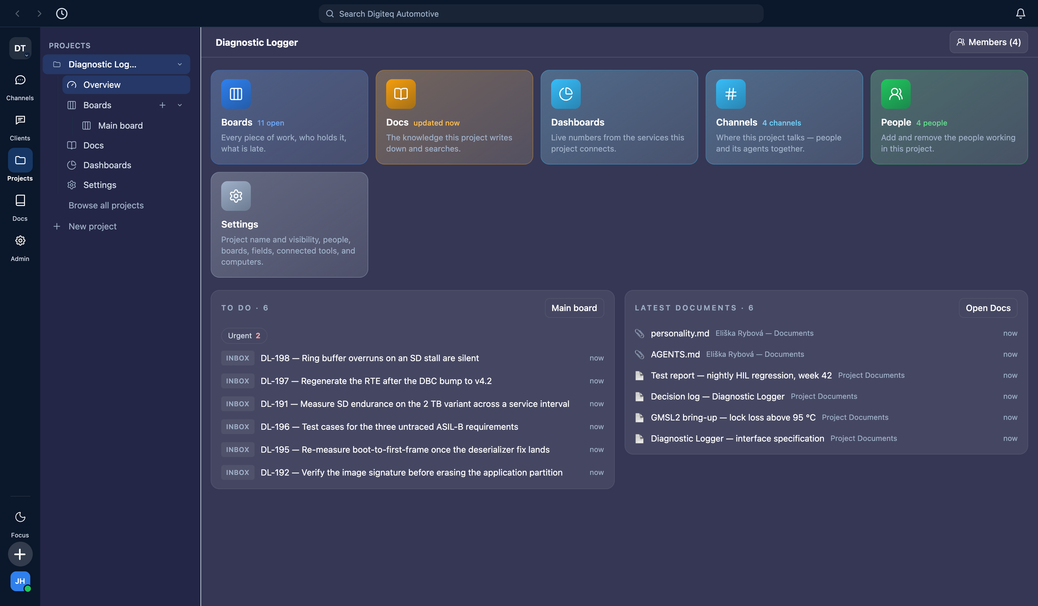 The project's front page